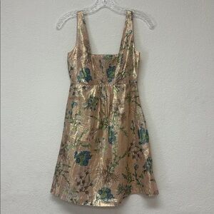 LaRok Women 100% silk floral metallic mini dress size XS